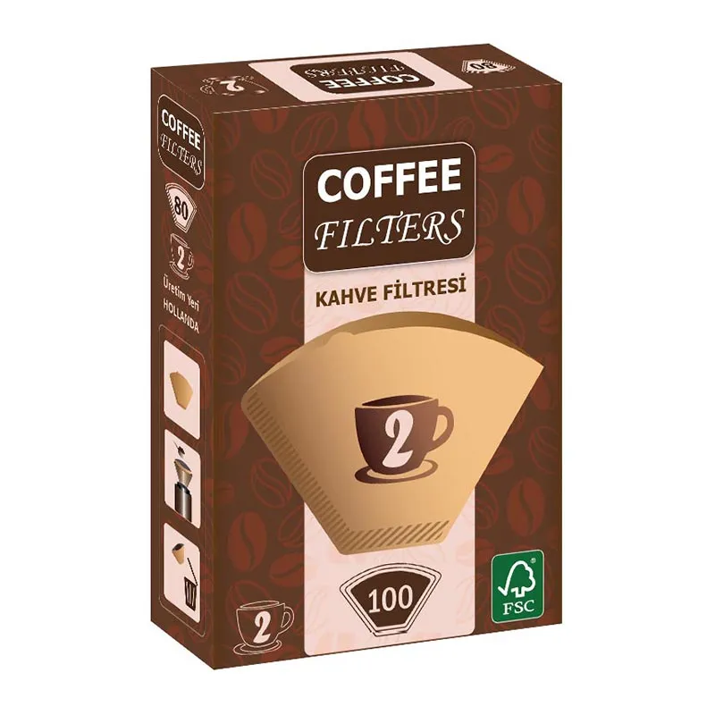 Coffee Filters No:2 Kahve Filtre Kağıdı, 100 Adet, Kahverengi