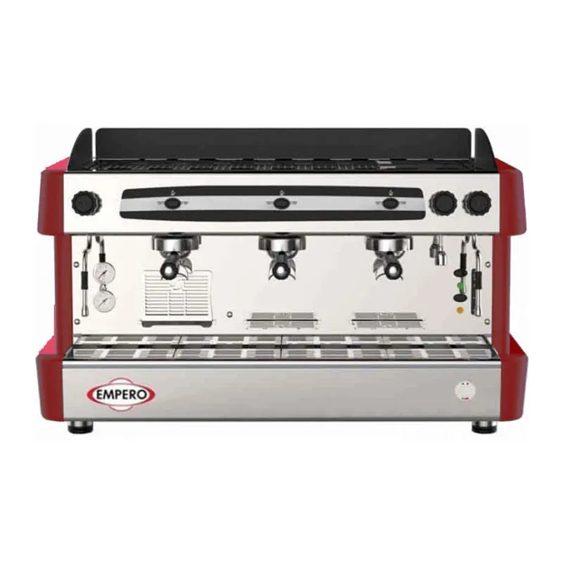 Empero Yarı Otomatik Espresso Kahve Makinesi, 3 Gruplu, Kırmızı
