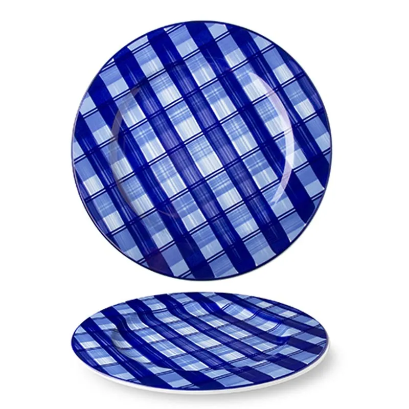 Lilien Indigo Tuval Desenli Düz Tabak, 28 cm, Mavi