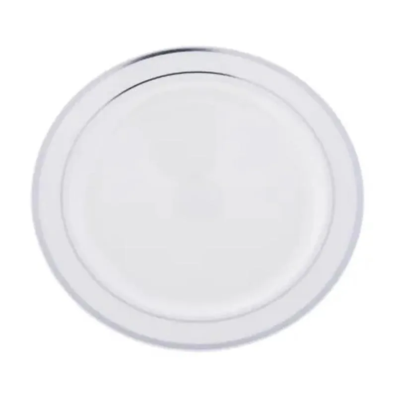 Rubikap Tek Kullanımlık Gümüş Detaylı Düz Tabak, 19 cm, Beyaz