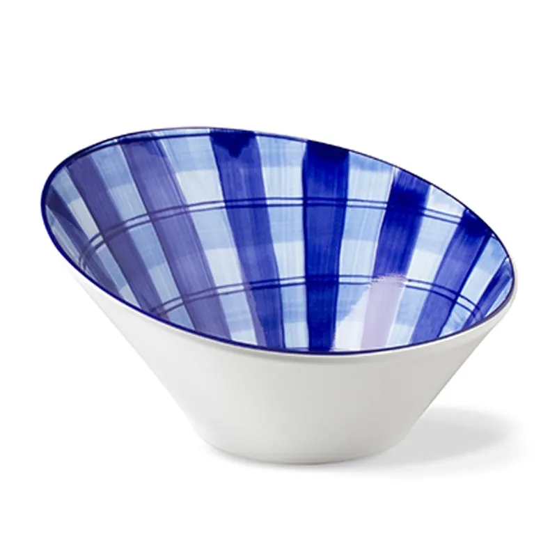Lilien Indigo Tuval Desenli Eğimli Kase, 21 cm, Mavi