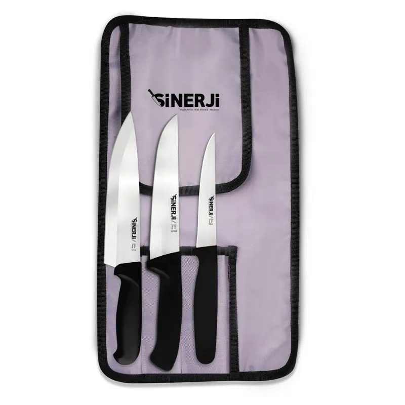 Sinerji Silver Gastronomi Rulo Çantalı Bıçak Seti 3+1