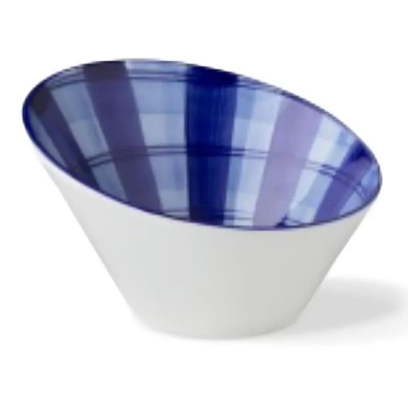 Lilien Indigo Tuval Desenli Eğimli Kase, 14 cm, Mavi