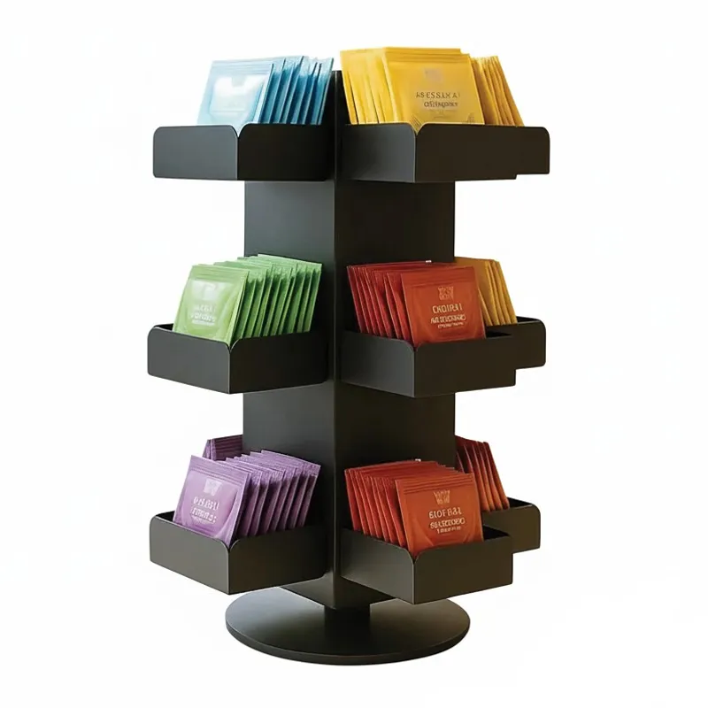 Decorelax Model-1 Döner 12 Bölmeli Poşet Çay Standı, 19x19x26 cm, Siyah