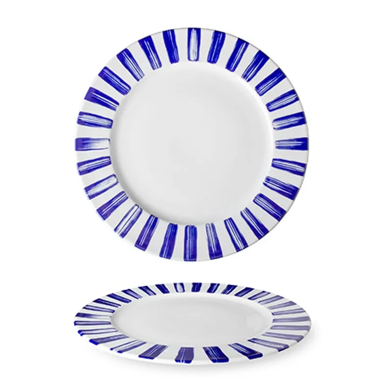 Lilien Indigo Deniz Desenli Düz Tabak, 28 cm, Mavi