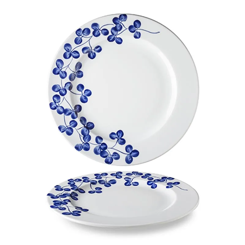 Lilien Indigo Yonca Desenli Düz Tabak, 31 cm, Mavi