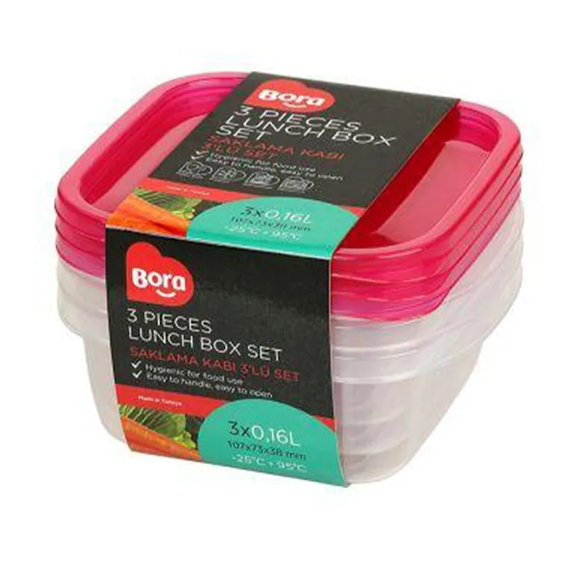 Bora Plastik Kare Mini Saklama Kabı, 3'lü, 350 ml