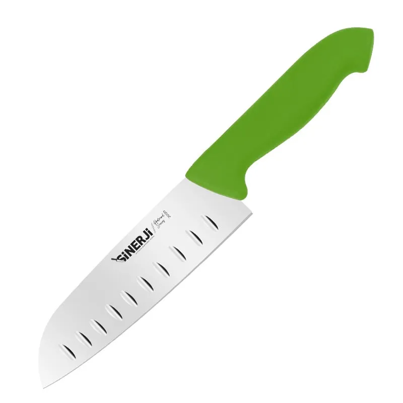 Sinerji Protrend Plastik Saplı Oluklu Santoku Şef Bıçağı, 18 cm, Yeşil
