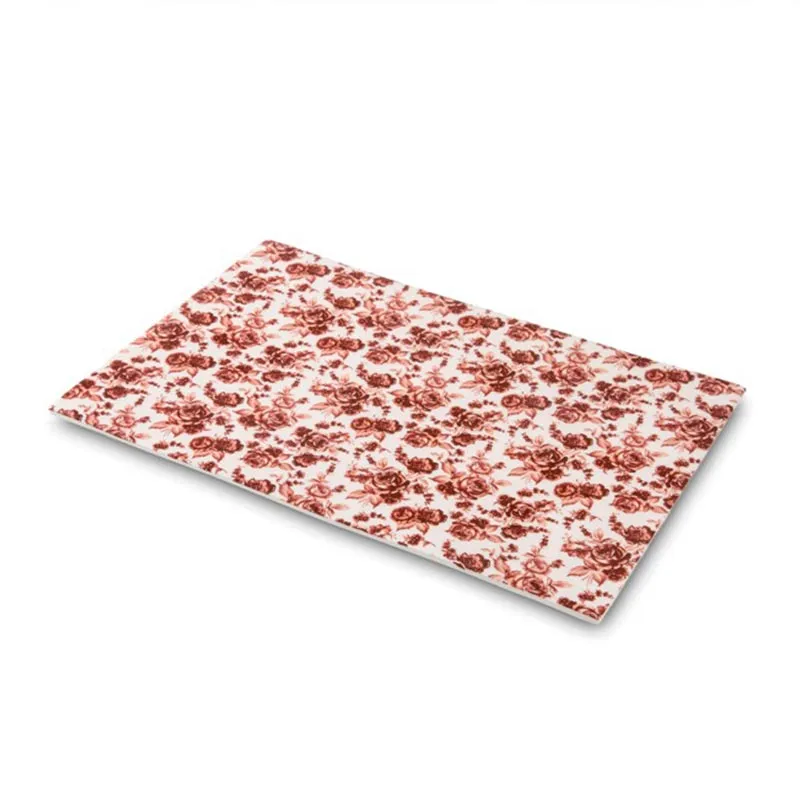 100% Chef Kırmızı Çiçek Baskılı Porselen Sunum Tabağı, 30x21 cm