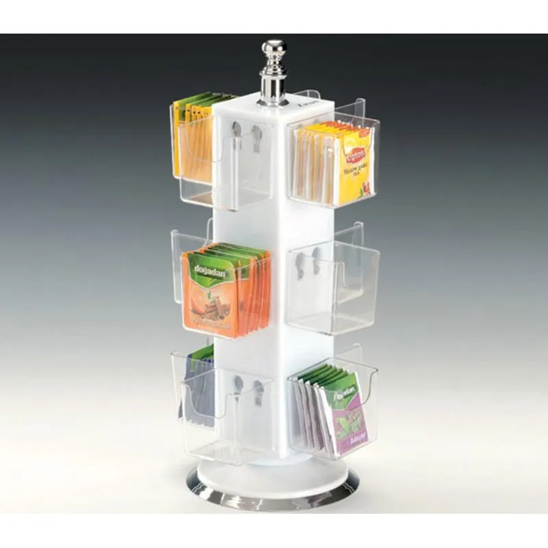 Zicco ZCP-651 Akrilik Döner Poşet Çay Standı, 12 Bölmeli, 36 cm, Beyaz