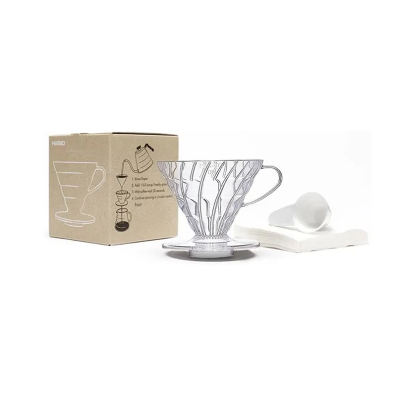 Hario VD-02T-UEX V60 02 Plastik Dripper ve 40'lı Filtre Kağıdı Seti, Şeffaf