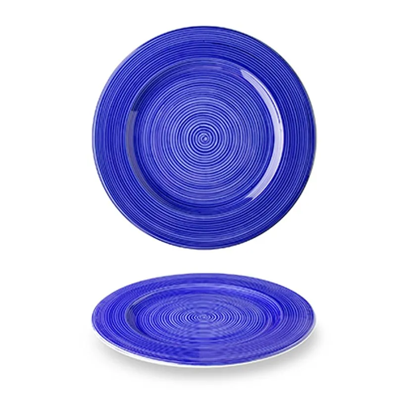 Lilien Indigo Spiral Desenli Düz Tabak, 20 cm, Mavi