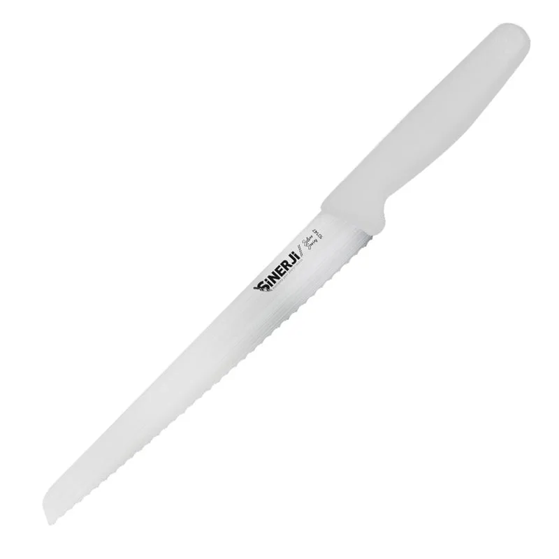 Sinerji Silver Plastik Saplı Orta Dişli Ekmek Bıçağı, 21 cm, Beyaz