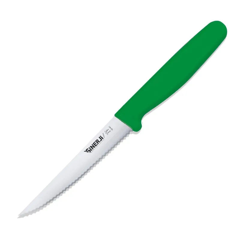 Sinerji Silver Plastik Saplı Dişli Sebze Bıçağı, 11 cm, Yeşil