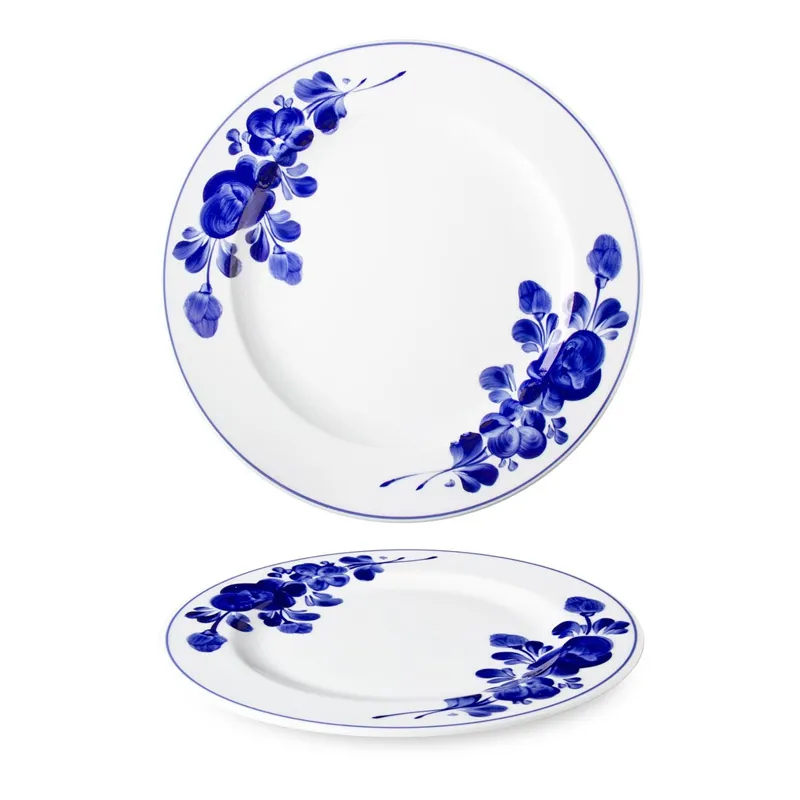 Lilien Indigo Flora Desenli Düz Tabak, 31 cm, Mavi