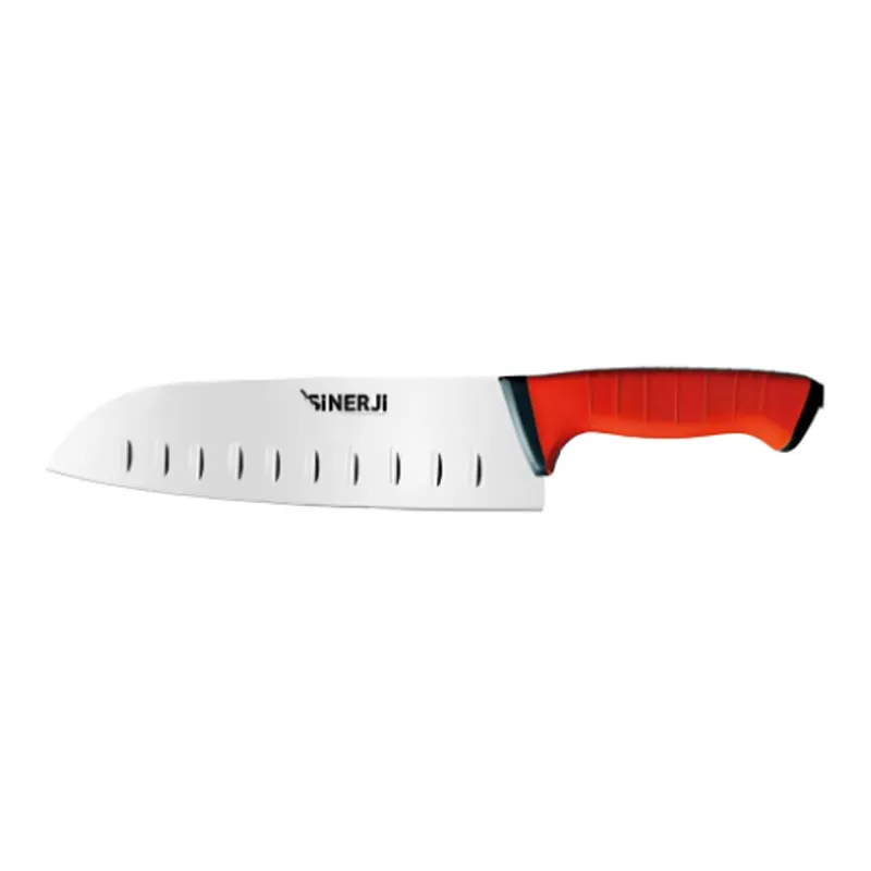 Sinerji Twix Plastik Saplı Oluklu Santoku Şef Bıçağı, 18 cm, Kırmızı