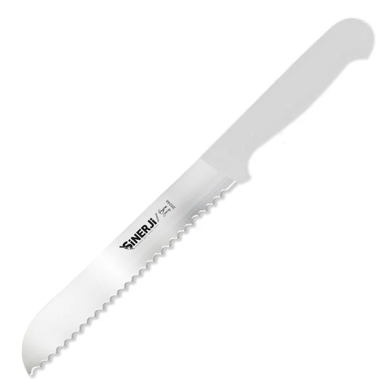 Sinerji Passion Plastik Saplı Dişli Ekmek Bıçağı, 19 cm, Beyaz