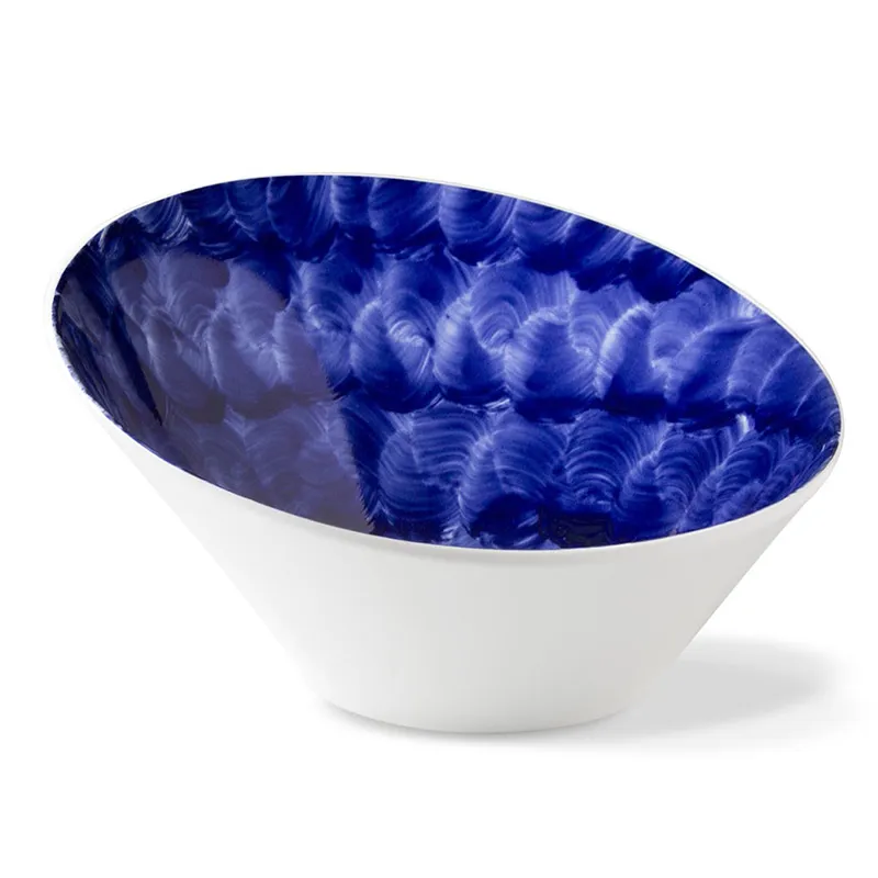 Lilien Indigo Örgü Desenli Eğimli Kase, 21 cm, Mavi
