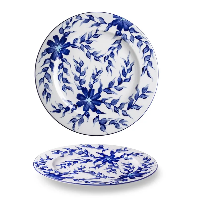 Lilien Indigo Çiçek Desenli Düz Tabak, 28 cm, Mavi