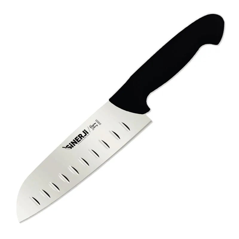 Sinerji Passion Plastik Saplı Oluklu Santoku Şef Bıçağı, 18 cm, Siyah
