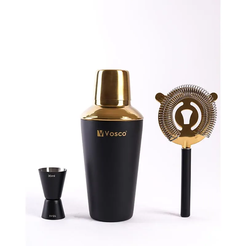 Vosco VSCG-3 3 Parça Golden Bar Kokteyl Seti, Siyah