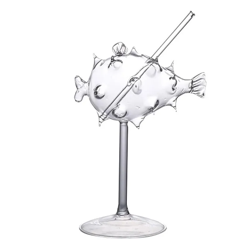 Luxegon Pipetli Balon Balık Kokteyl Bardak, 200 ml