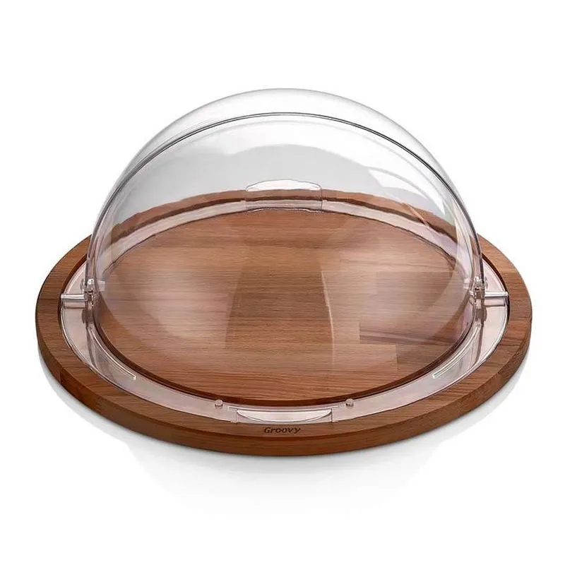 Biradlı GRV-74A Polİkarbonat Ahşap Altlı Rolltop Teşhir Tabağı, 46x20 cm