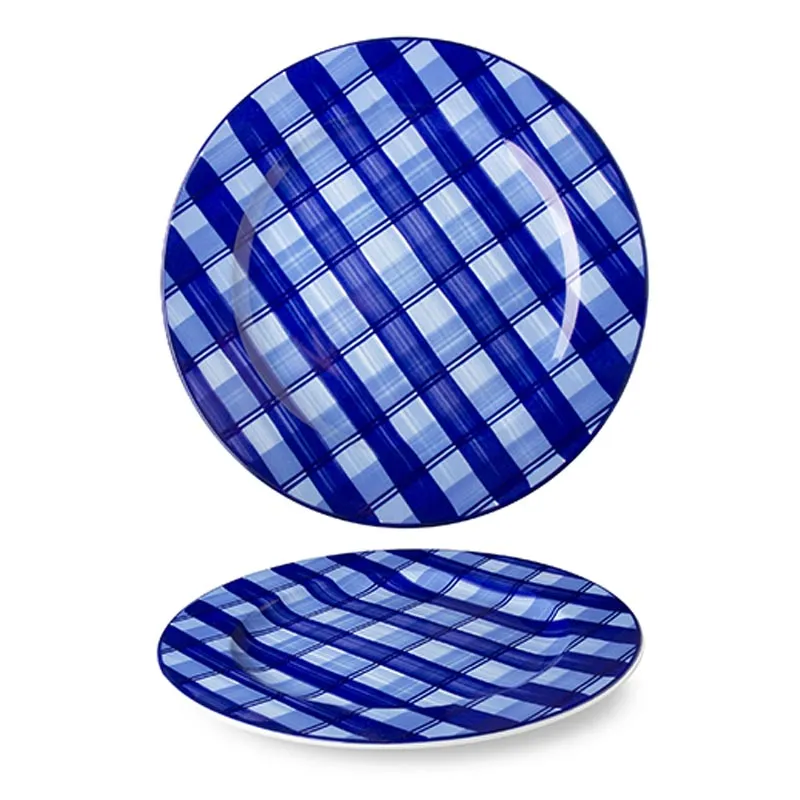 Lilien Indigo Tuval Desenli Düz Tabak, 31 cm, Mavi