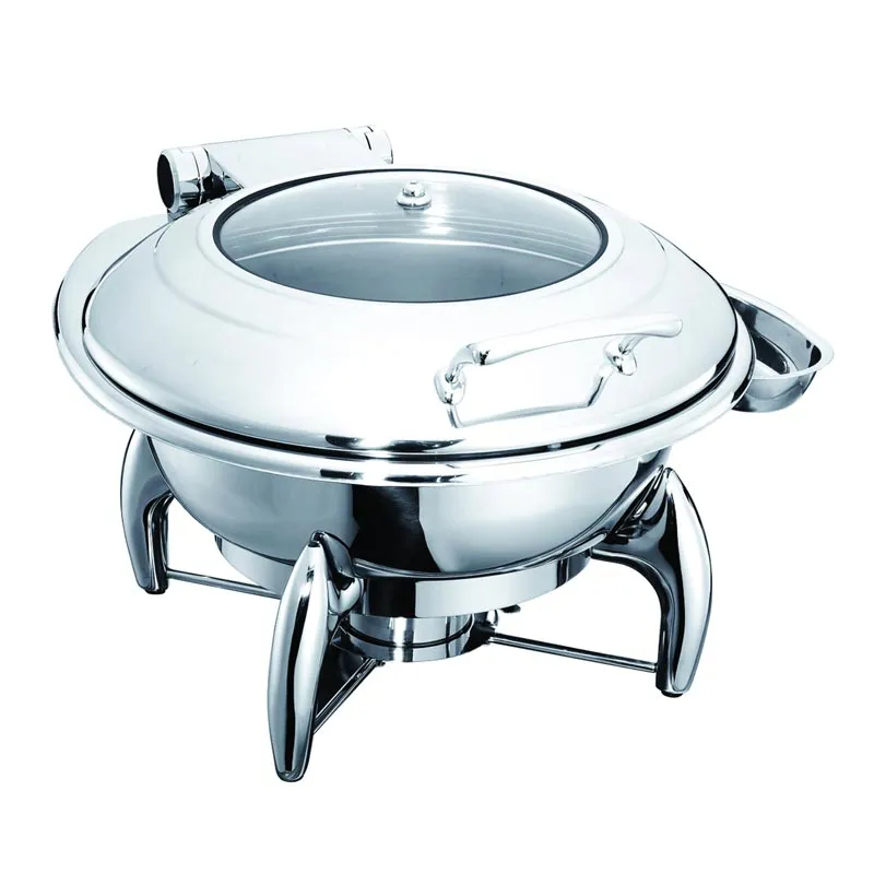 Öztiryakiler Yuvarlak Ayaklı Cam Kapaklı Chafing Dish, 6 L, Jel Yakıtlı