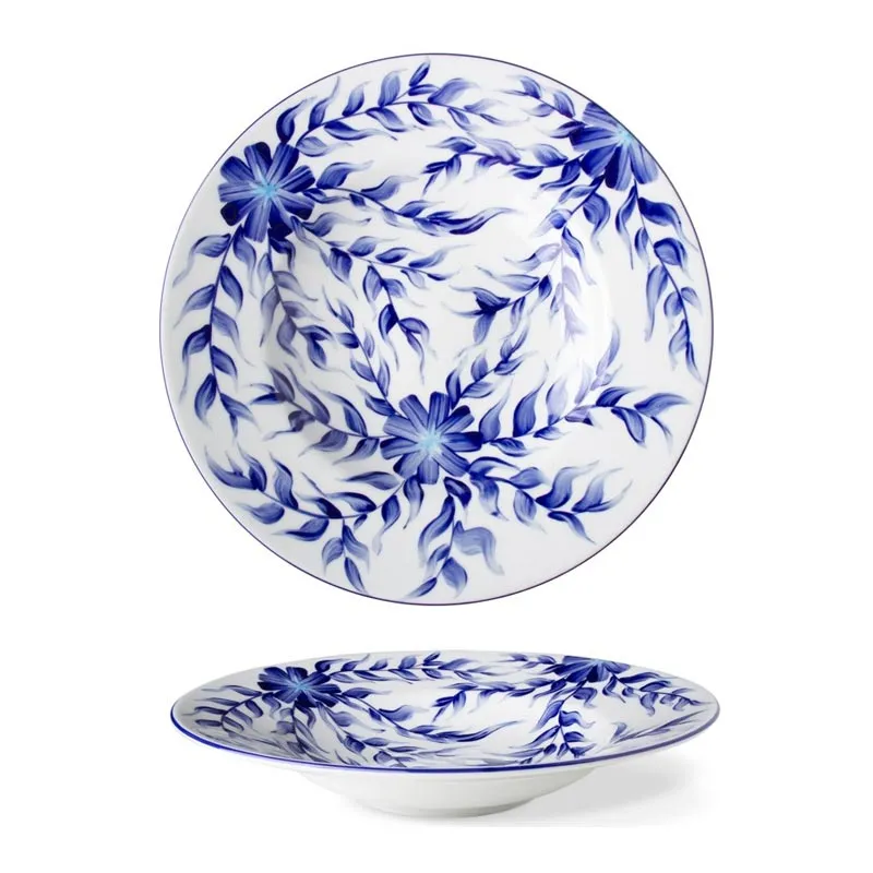 Lilien Indigo Çiçek Desenli Makarna Tabağı, 27 cm, Mavi