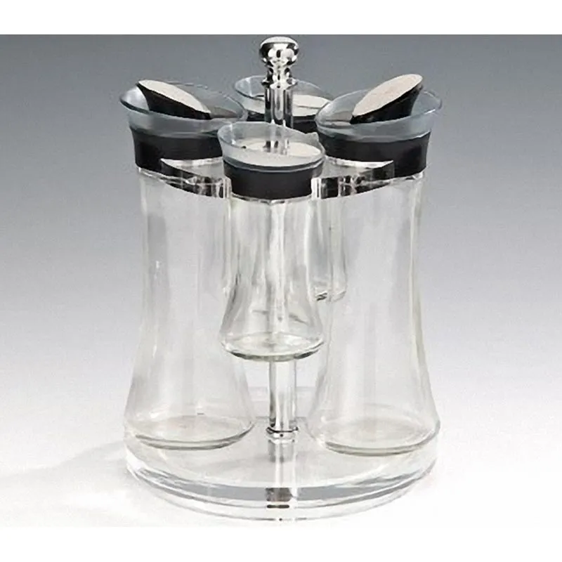 Zicco 8413 Lux Standlı Yağlık Sirkelik Tuzluk Biberlik Takımı, 4'lü, 150 cl, Şeffaf