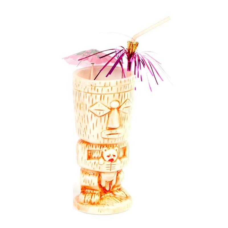 Biradlı GRV-20216 Seramik Tiki Mug Kokteyl Bardağı, 310 cc, 8x18, 5 cm, Turuncu