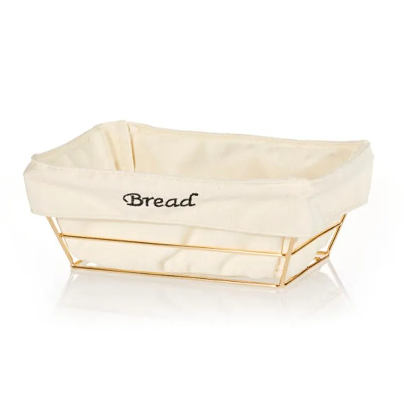 Biradlı HW182B Dikdörtgen Bezli Ekmek Sepeti, 22x16 cm, Altın
