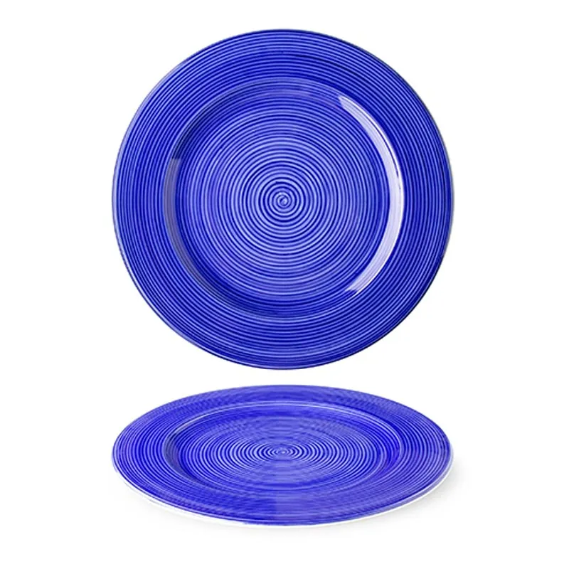 Lilien Indigo Spiral Desenli Düz Tabak, 28 cm, Mavi