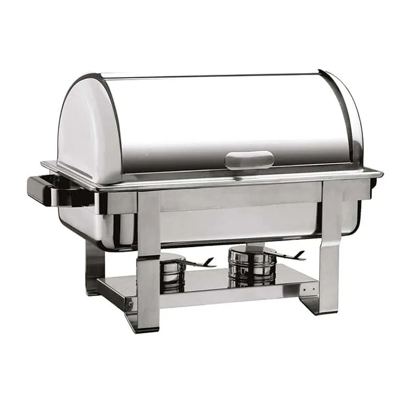 Öztiryakiler Chafing Dish Kızaklı Yekpare Rolltop Kap, İçiçe Geçen Ayak, Jel Yakıt + Elektrikli