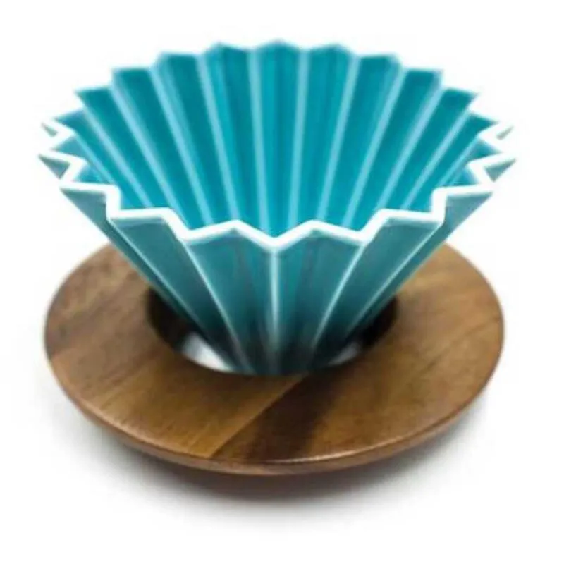 Epinox ASD-10 Ahşap Standlı Seramik Dripper, Turkuaz