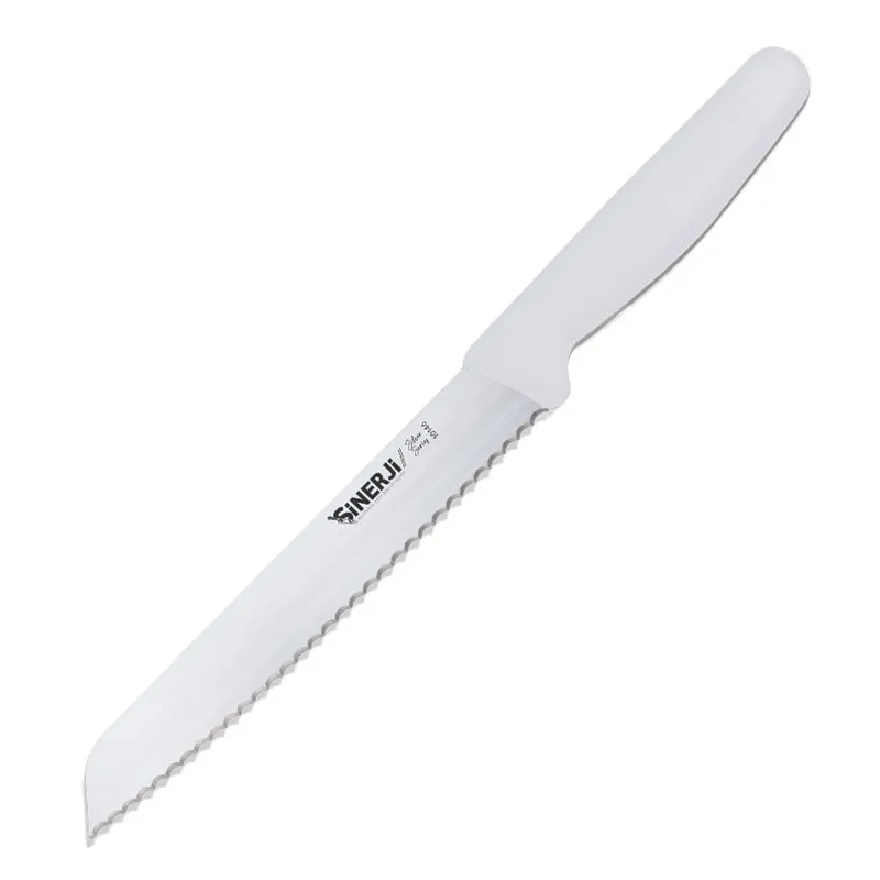 Sinerji Silver Plastik Saplı Küçük Dişli Ekmek Bıçağı, 18 cm, Beyaz
