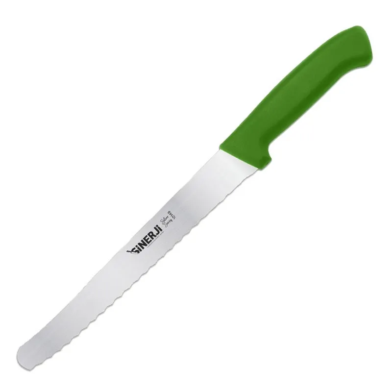 Sinerji Silver Plastik Saplı Büyük Dişli Ekmek Bıçağı, 24 cm, Yeşil