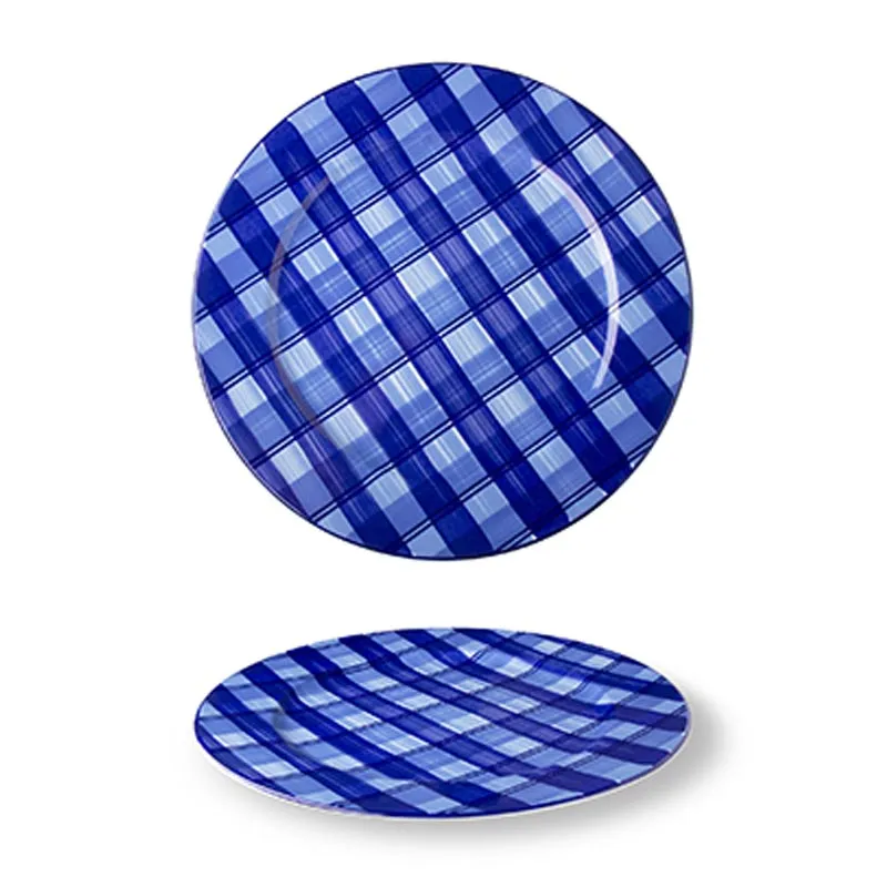 Lilien Indigo Tuval Desenli Düz Tabak, 20 cm, Mavi