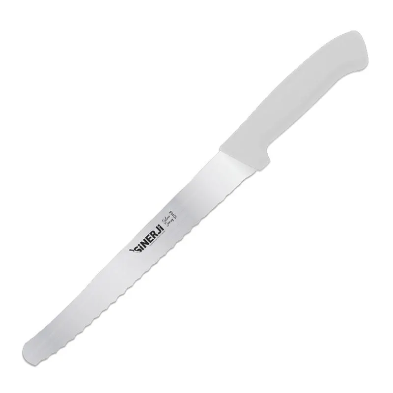 Sinerji Silver Plastik Saplı Büyük Dişli Ekmek Bıçağı, 24 cm, Beyaz