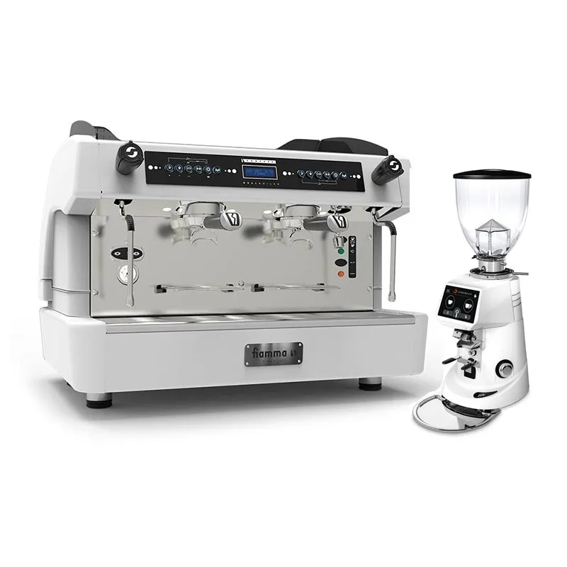 Fiamma Compass 2 Double Boiler Tall Cup Espresso Kahve Makinesi, 2 Gruplu + Fiorenzato F64E Kahve Değirmeni, Beyaz