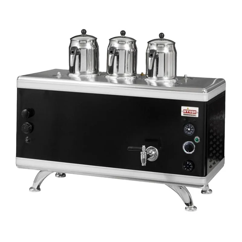 Ateşe Gold Compact Analog Çay Kazanı, 3 Demlikli, Gaz+Elektrikli, Statik Boyalı Siyah