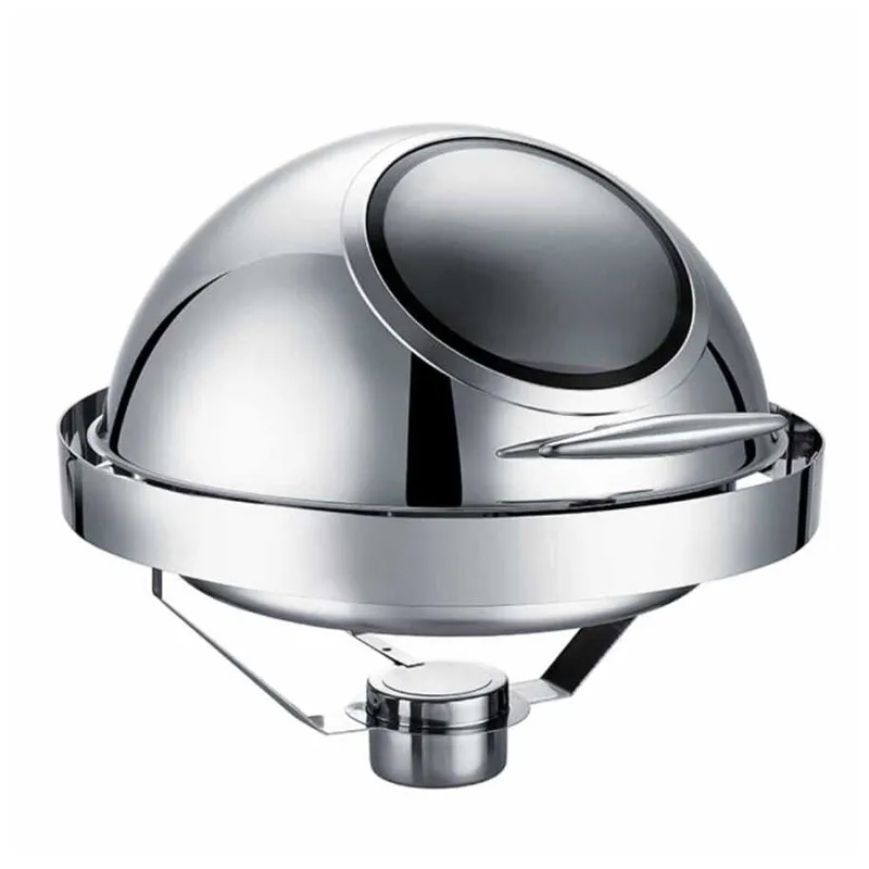 Epinox CDG-6C Roll Top Gömme Camlı Yuvarlak Chafing Dish, 6 L, Jel Yakıt + Elektrikli
