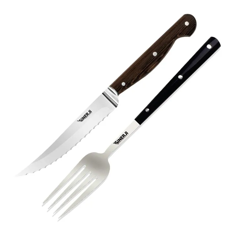 Sinerji Wooden 2'li Venge Saplı Krom Bilezikli Steak Seti