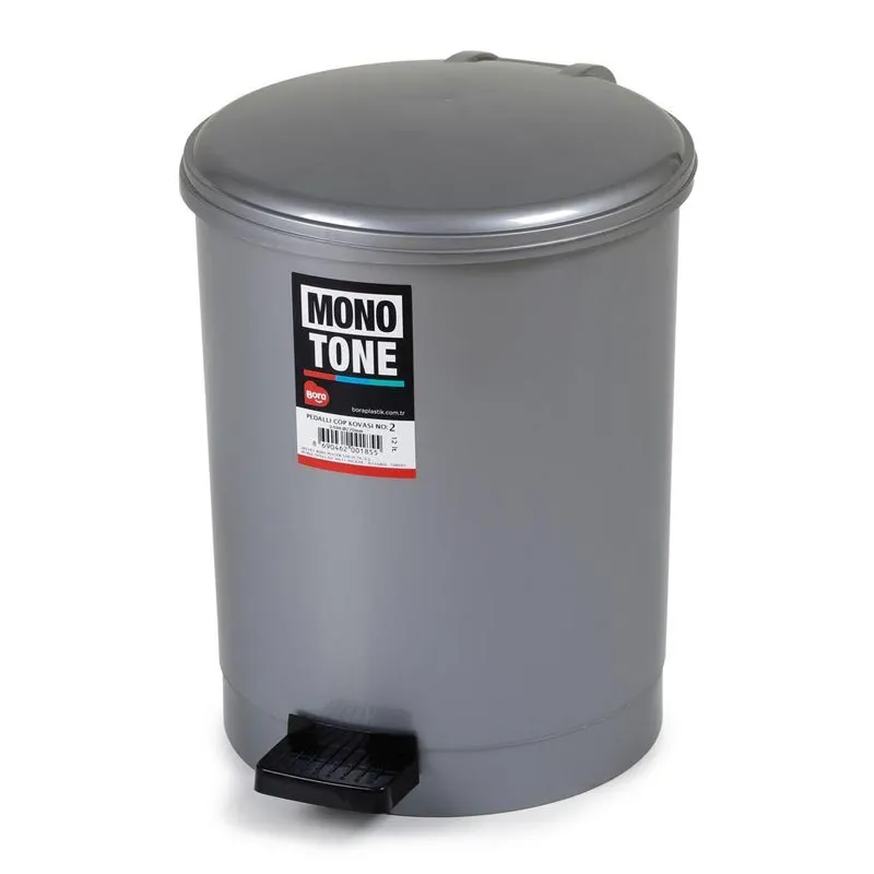 Bora Plastik Pedallı Çöp Kovası, No: 2, 12 L, Gri