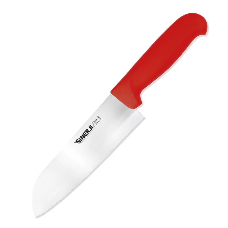 Sinerji Silver Plastik Saplı Santoku Şef Bıçağı, 18 cm, Kırmızı