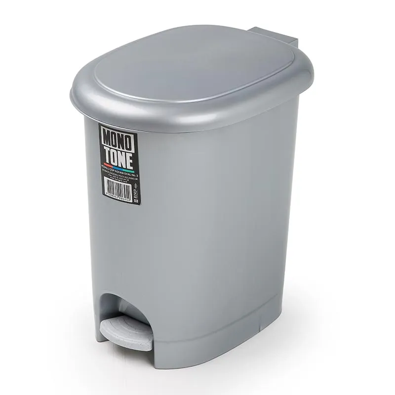 Bora Plastik Çöp Kovası, Pedallı, Oval, 17 L, Gri