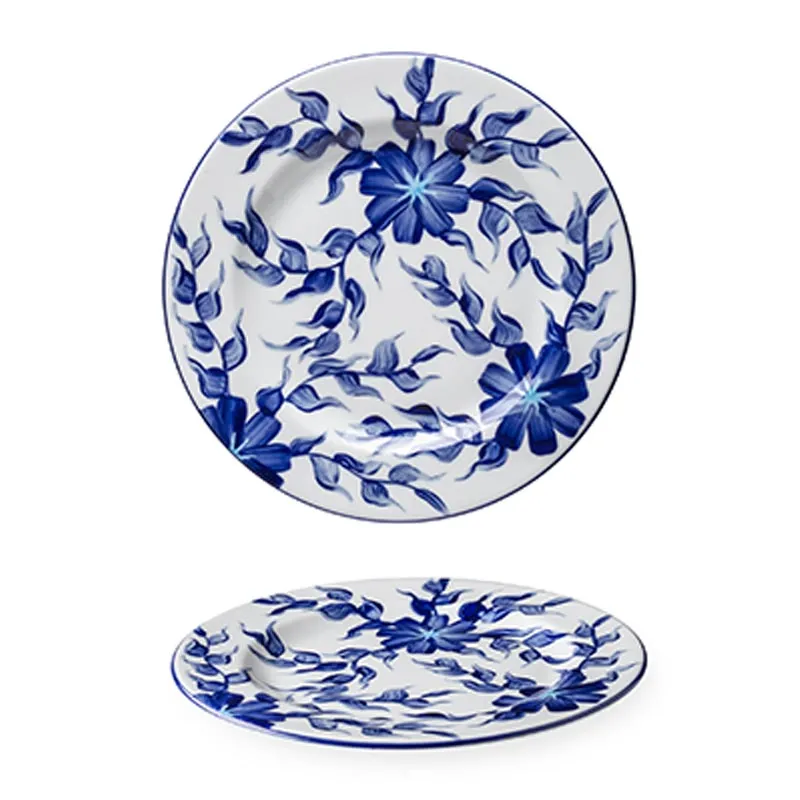 Lilien Indıgo Çiçek Desenli Düz Tabak, 20 cm, Mavi