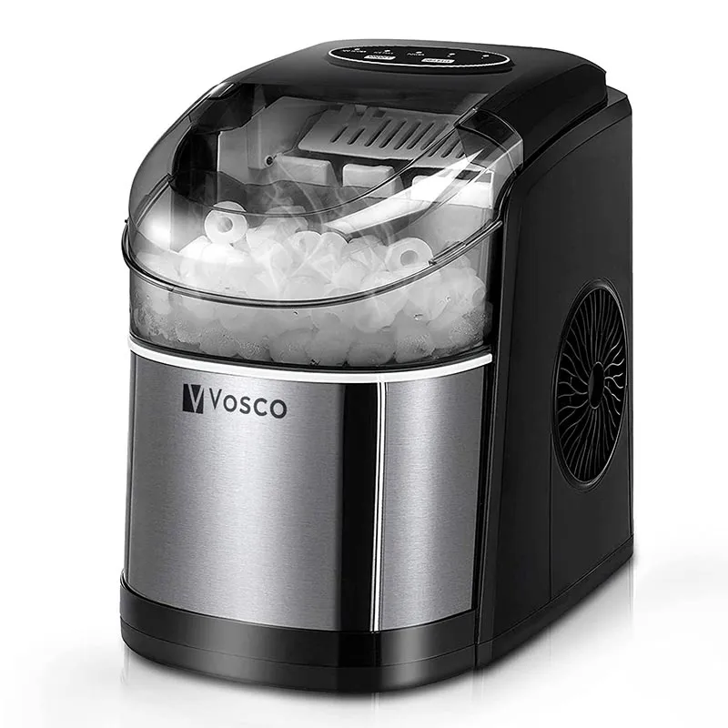 Vosco VHZB-12C Hazneli, Ev Tipi Buz Makinesi, 12 kg/gün Kapasiteli, Siyah