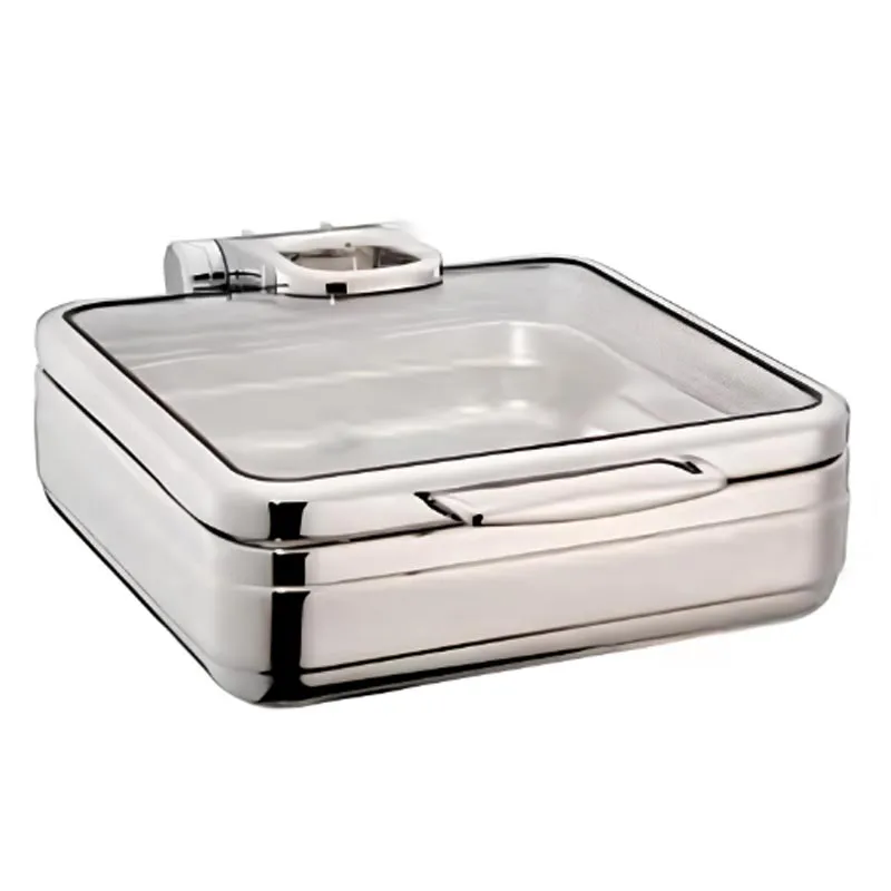 Öztiryakiler Lux Hidrolik Cam Kapaklı Kare Chafing Dish, GN 2-3, 6 L